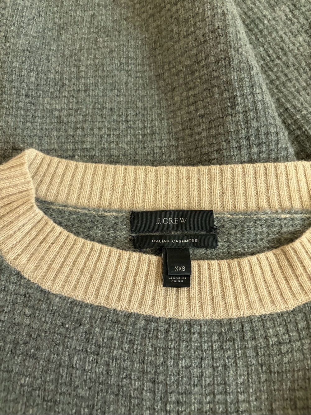J. Crew Cashmere Crewneck Sweater in Light Gray and Cream